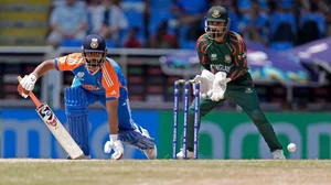  AP Photo/Lynne Sladky : India's Rishabh Pant, left, reacts after playing a shot during the ICC Men's T20 World Cup cricket match between India and Bangladesh at Sir Vivian Richards Stadium in North Sound, Antigua and Barbuda, Saturday, June 22, 2024.