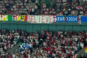 (AP Photo/Andreea Alexandru)


 : Georgia's fans during a Group F match between Georgia and Portugal at the Euro 2024 soccer tournament in Gelsenkirchen, Germany, Wednesday, June 26, 2024. 