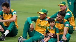 AP/Ricardo Mazalan : South Africa players ruminate after their loss to India in the final of ICC T20 World Cup 2024 in Barbados.