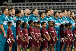 (AP Photo/Ramon Espinosa)
 : Players of New Zealand sing during the anthems ceremony prior to an ICC Men's T20 World Cup cricket match against Afghanistan at Guyana National Stadium in Providence, Guyana, Friday, June 7, 2024. 