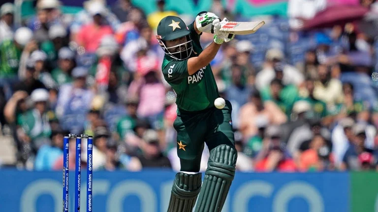 Pakistan's captain Babar Azam in action against United States at the Grand Prairie Stadium. - AP/Tony Gutierrez