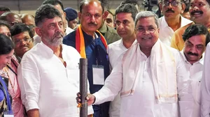 PTI : DK Shivakumar (L) with Karnataka CM Siddaramaiah at the Kempegowda Jayanti event| 