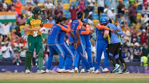 AP Photo/Ramon Espinosa : India's players celebrate their win against South Africa in the ICC Men's T20 World Cup final cricket match at Kensington Oval in Bridgetown, Barbados.