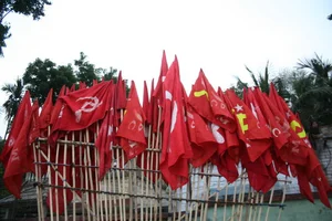Getty Images : Bunch of CPI(M) party flags in a Party meeting
