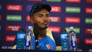 Photo: X/ @CricketNep : Nepal's captain Rohit Paudel in the press conference before the match against the Netherlands in ICC T20 World Cup 2024.