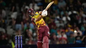 AP/Ricardo Mazalan : Shai Hope hits a big one during the USA vs West Indies, ICC T20 World Cup 2024 match in Barbados. 