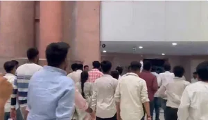 Screen grab from video posted on X/@vani_mehrotra : Congress students union wing NSUI workers reportedly barged into the Delhi office of NTA.