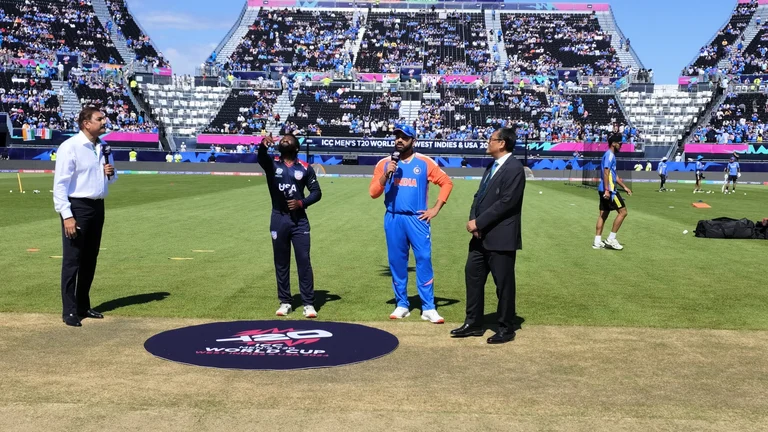India captain Rohit Sharma and US captain Aaron Jones at the toss - X/@BCCI