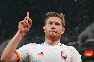  (AP Photo/Martin Meissner, File)
 : FILE - Belgium's Kevin De Bruyne celebrates after scoring his side's third goal during the international friendly soccer match between Germany and Belgium in Cologne, Germany, Tuesday March 28, 2023.