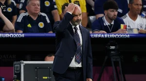 Steve Clarke watches on during Scotland's 5-1 loss to Germany