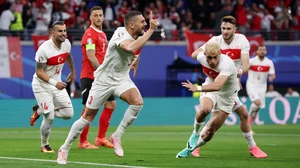 Merih Demiral celebrates a record-breaking Euros goal on Tuesday
