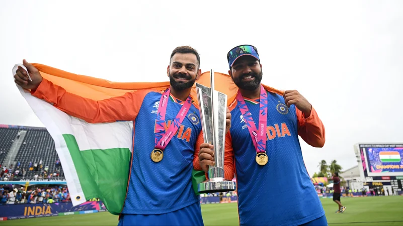 rohit and virat with icc t20 world cup trophy X @BCCI