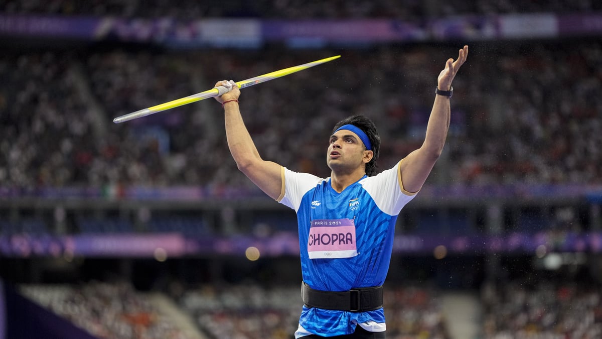 PTI : Neeraj Chopra reacts during the men's javelin throw final of Paris Olympics on Thursday (August 8).