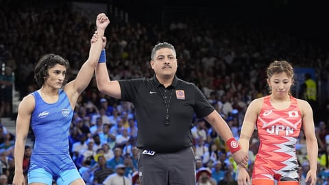 Vinesh Phogat (left) beat world champion Yui Susaki en route entering the women's freestyle 50kg wrestling final at the Paris Olympics.