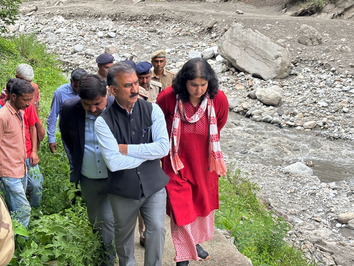 Himachal Pradesh Chief Minister Sukhvinder Singh Sukhu visits the cloudburst-hit Samej village