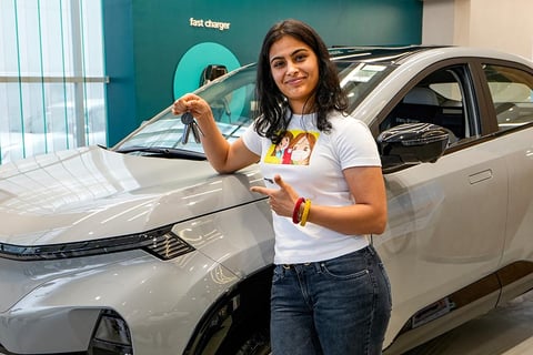 Manu Bhaker at Tata showroom