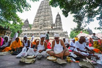 | Photo: PTI : Pind Daan ritual at Mahabodhi Temple