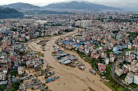 | Photo: AP/Gopen Rai : Nepal Floods:  Aerial image of the Kathmandu valley