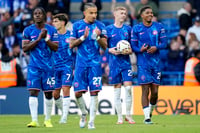 | Photo: AP/Kin Cheung : English Premier League 2024-25, Chelsea vs Brighton: Chelsea's players celebrate at the end of match