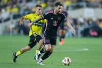 | Photo: AP/Jay LaPrete : MLS Supporters' Shield, Columbus Crew vs Inter Miami: Columbus Crew's Alexandru Matan, left, chases Inter Miami's Lionel Messi 