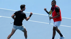 Nick Kyrgios (R) and Thanasi Kokkinakis at the Australian Open 2022. 