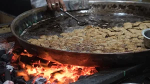 Kakori kebabs being made at a roadside eatery