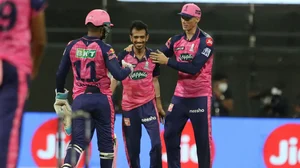 Yuzvendra Chahal is congratulated by his teammates after taking a wicket. Get RR vs LSG highlights.
