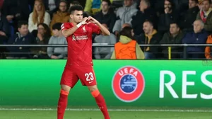 Liverpools Luis Diaz celebrates after scoring against Villarreal in UEFA Champions League semis.