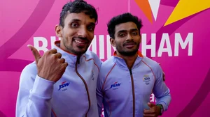 Triple jumpers Eldhose Paul, right, and Abdulla Aboobacker, left, produced a rare 1-2 for India at Commonwealth Games 2022.