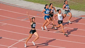 PTI : Flying high: Jyothi Yarraji (extreme left) won gold in 100m in the Games