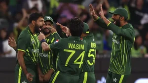 Haris Rauf celebrates a wicket in the World Cup final.