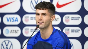 USA's Christian Pulisic speaks to the media ahead of a team training session in Doha.