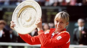 Navratilova celebrates after winning the 1982 Wimbledon Championships.