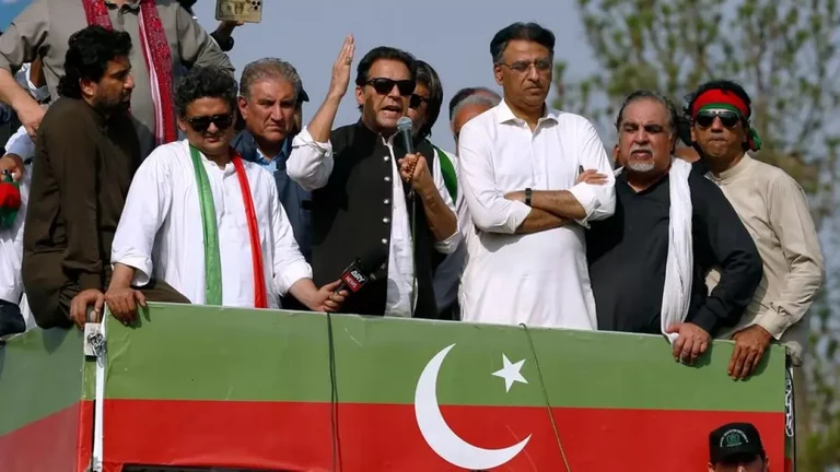 Former Pakistan PM Imran Khan at a rally - null