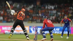 Aiden Markram is bowled by Axar Patel in Hyderabad on Monday.