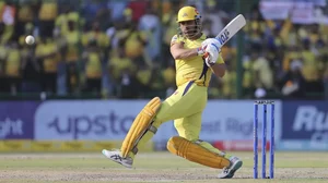 MS Dhoni in action against DC in New Delhi on Saturday.