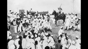  a Panjabi mounted on his horse as he charges raiders of salt works in India