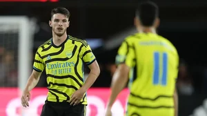 Arsenal's Declan Rice (left) in action in the game against MLS All-Stars.