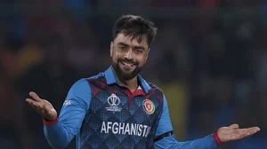 Rashid Khan during the India vs Afghanistan match in the 2023 ODI World Cup in Delhi.