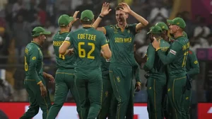 Proteas celebrate an English wicket in their World Cup match in Mumbai