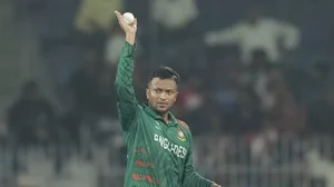 Bangladesh captain Shakib Al Hasan in action during the 2023 ODI World Cup.