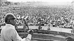 Representational Image : Jayaprakash Narayan addressing a rally in Delhi’s Ramlila Ground in 1975 |