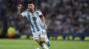 Lionel Messi in action during the Argentina vs Uruguay match in the 2026 World Cup Qualifiers.