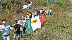 In Full Force: Bharat Adivasi Party campaigners at a rally in Chorasi, Dungarpur, ahead of the elect