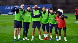 PSG players during a practice session ahead of the clash against Monaco on Saturday
