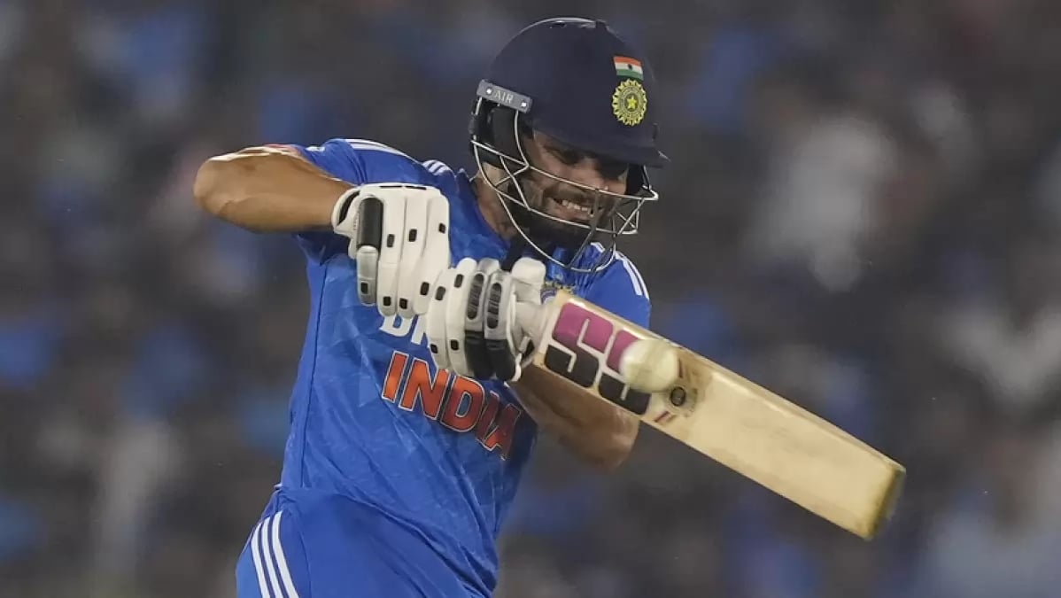 AP : Rinku Singh plays a shot against Australia during the fourth T20 cricket match in Raipur