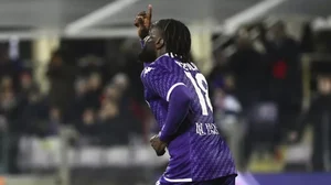 Fiorentina's M Bala Nzola celebrates his goal against Parma during the Italian Cup football match