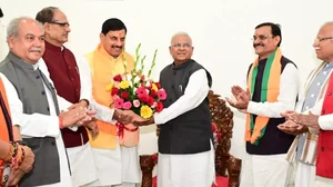 Madhya Pradesh Chief Minister-designate Mohan Yadav along with other BJP leaders meet MP Governor Mangubhai C. Patel.