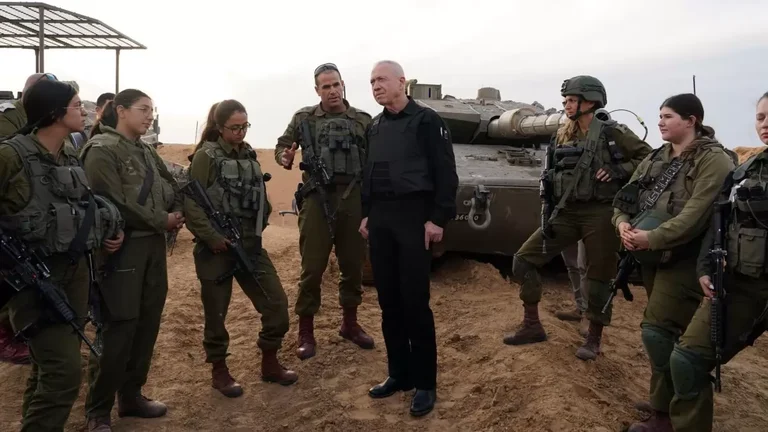 Israeli Defence Minister Yoav Gallant with Israeli troops. - null