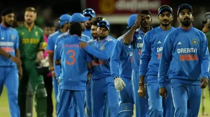 India's captain KL Rahul, far right, and teammates leave the field at the of the second One Day International cricket match between South Africa and India, at the St George's Park in Gqeberha, South Africa. South Africa beat India by 8 wickets with 45 balls remaining. 